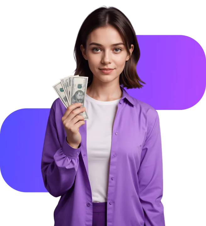 A woman holding money in one hand