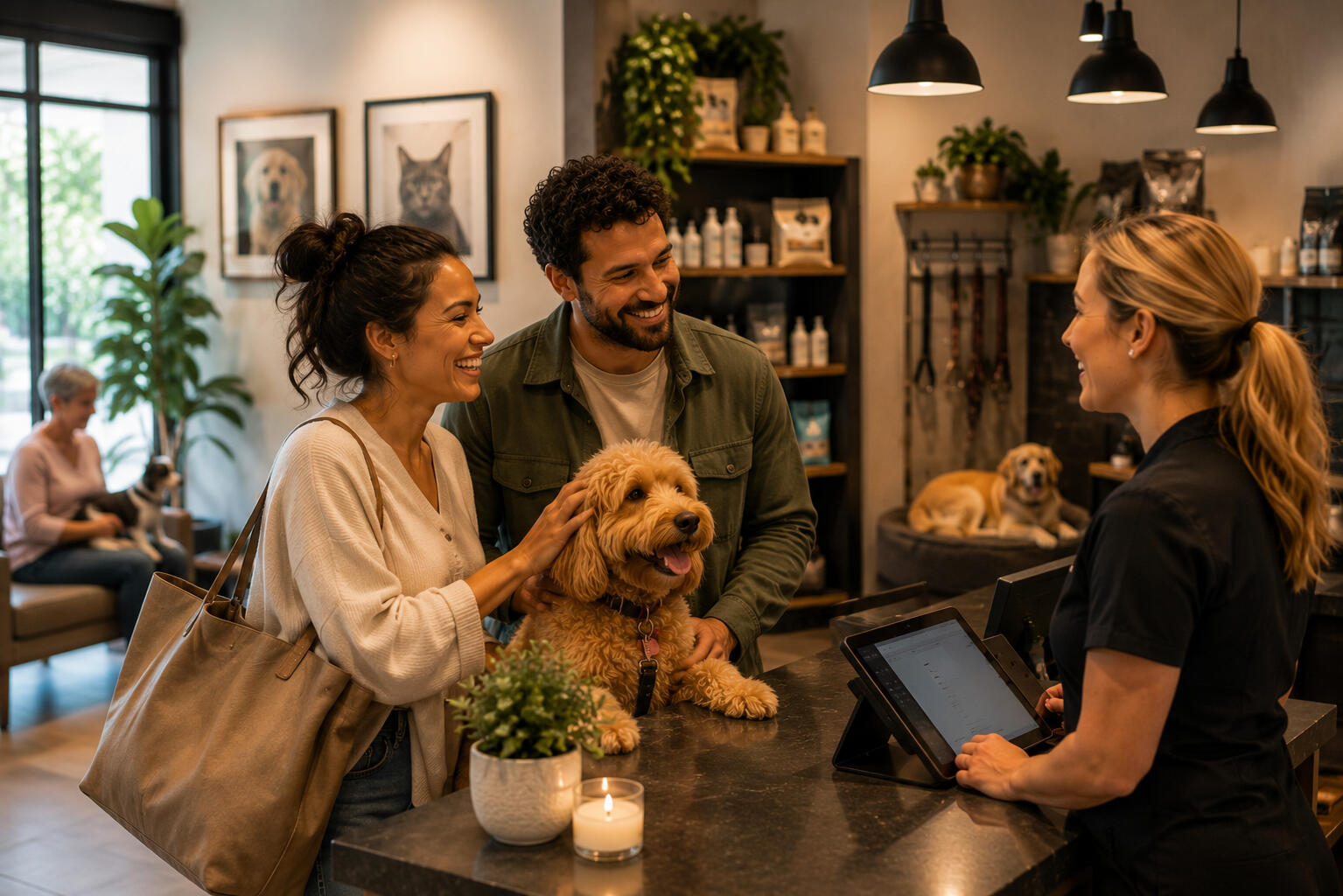 Warm Pet Care Reception Encounter